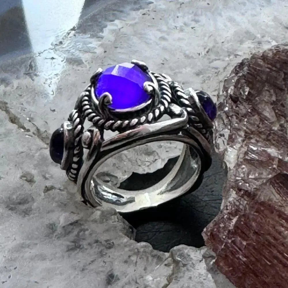 Carolyn Pollack Sterling 3 Amethyst Decorated Doublet Ring Size 5 For Women